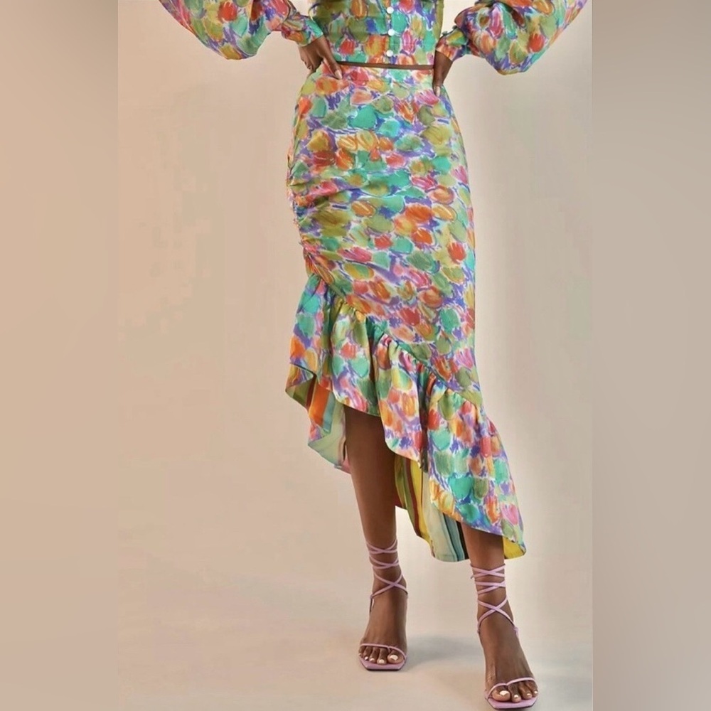 Anthropologie Hope For Flowers Asymmetrical Slim Floral Midi Skirt | Size M